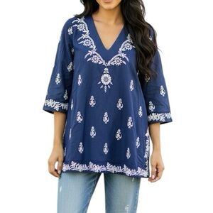 Saffire Sz S Blue Embellished Embroidered Tunic